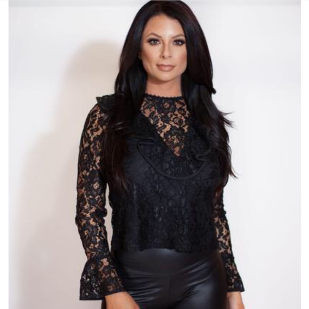 Ruffle V-Neck Lace Top